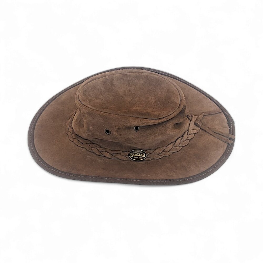 Barmah Hat M Foldaway Hat Braided Suede Leather Wide Brim Brown Womens
